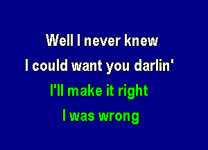 Well I never knew
I could want you darlin'

I'll make it right

I was wrong