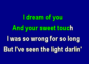 I dream of you
And your sweet touch
I was so wrong for so long

But I've seen the light darlin'