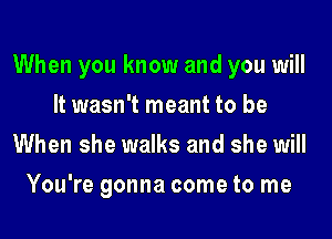 When you know and you will
It wasn't meant to be
When she walks and she will
You're gonna come to me