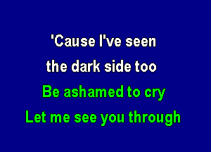 'Cause I've seen
the dark side too
Be ashamed to cry

Let me see you through