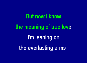 But now I know
the meaning of true love

I'm leaning on

the everlasting arms