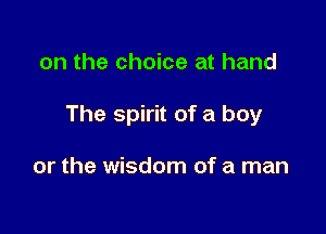 on the choice at hand

The spirit of a boy

or the wisdom of a man
