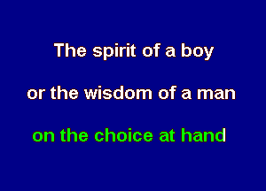 The spirit of a boy

or the wisdom of a man

on the choice at hand