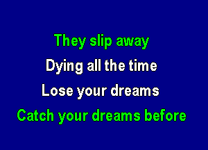 They slip away
Dying all the time
Lose your dreams

Catch your dreams before