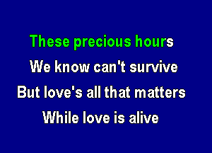 These precious hours

We know can't survive
But love's all that matters
While love is alive