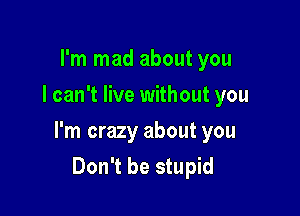 I'm mad about you
I can't live without you

I'm crazy about you
Don't be stupid