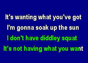 It's wanting what you've got
I'm gonna soak up the sun
I don't have diddley squat
It's not having what you want