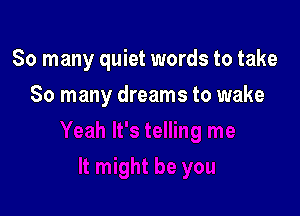 So many quiet words to take

80 many dreams to wake