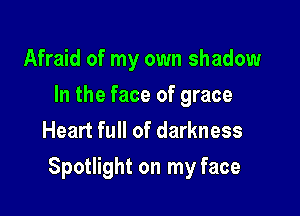 Afraid of my own shadow
In the face of grace
Heart full of darkness

Spotlight on my face