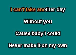 I can't take another day
Without you

Cause baby I could

Never make it on my own