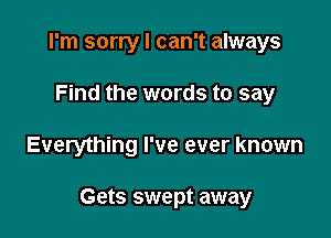 I'm sorry I can't always
Find the words to say

Everything I've ever known

Gets swept away