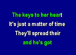 The keys to her heart
It's just a matter of time

They'll spread their

and he's got
