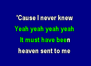 'Cause I never knew

Yeah yeah yeah yeah

It must have been
heaven sent to me