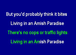 Butyou'd probablythink it bites
Living in an Amish Paradise
There's no cops ortrafFIc lights

Living in an Amish Paradise