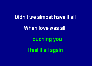 Didn't we almost have it all
When love was all

Touching you

lfeel it all again