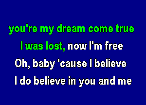 you're my dream come true
I was lost, now I'm free

Oh, baby 'cause I believe

I do believe in you and me