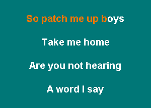 So patch me up boys

Take me home

Are you not hearing

A word I say