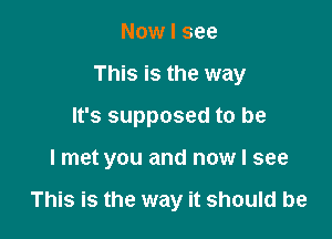 Now I see

This is the way

It's supposed to be
I met you and now I see

This is the way it should be