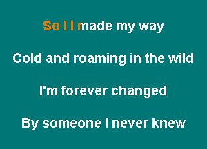 So I I made my way

Cold and roaming in the wild

I'm forever changed

By someone I never knew