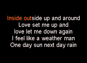 Inside outside up and around
Love set me up and
love let me down again
I feel like a weather man
One day sun next day rain