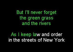 But I'll never forget
the green grass
and the rivers

As I keep law and order
in the streets of New York