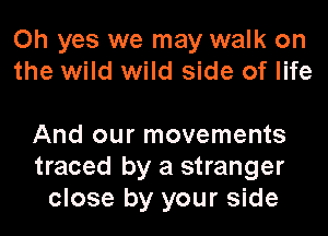 Oh yes we may walk on
the wild wild side of life

And our movements
traced by a stranger
close by your side