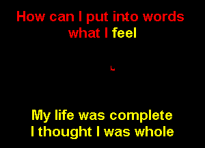 How can I put into words
what I feel

My life was complete
I thought I was whole