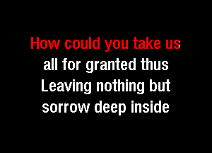 How could you take us
all for granted thus

Leaving nothing but
sorrow deep inside