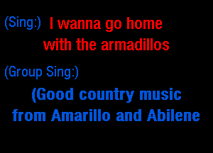(Singi) I wanna go home
with the armadillos

(Group Singi)

(Good country music
from Amarillo and Abilene