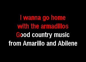 I wanna go home
with the armadillos

Good country music
from Amarillo and Abilene