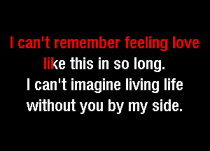 I can't remember feeling love
like this in so long.
I can't imagine living life
without you by my side.