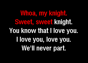 Whoa, my knight.
Sweet, sweet knight.
You know that I love you.

I love you, love you.
We'll never part.