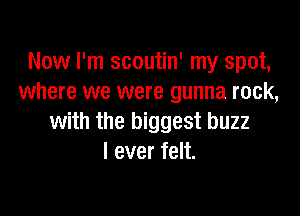 Now I'm scoutin' my spot,
where we were gunna rock,

with the biggest buzz
I ever felt.