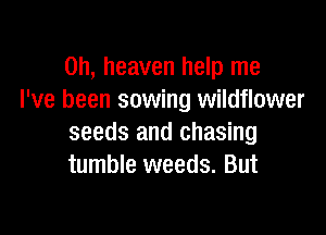 0h, heaven help me
I've been sowing wildflower

seeds and chasing
tumble weeds. But