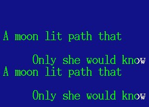 A moon lit path that

Only she would know
A moon lit path that

Only she would know