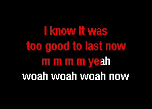 I know it was
too good to last now

mmmmww
woah woah woah now