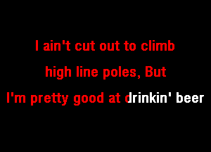 I ain't cut out to climb

high line poles, But

I'm pretty good at drinkin' beer