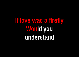 If love was a firefly

Would you
understand