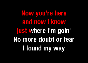 Now you're here
and now I know
just where I'm goin'

No more doubt or fear
I found my way