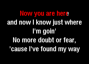 Now you are here
and now I know just where
I'm goin'

No more doubt or fear,
'cause I've found my way