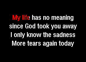 My life has no meaning
since God took you away
I only know the sadness

More tears again today