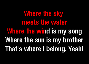 Where the sky

meets the water
Where the wind is my song
Where the sun is my brother
That's where I belong. Yeah!