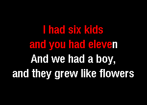 I had six kids
and you had eleven

And we had a boy,
and they grew like flowers