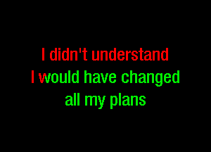 I didn't understand

I would have changed
all my plans