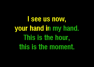 I see us now,
your hand in my hand.

This is the hour,
this is the moment.