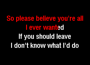 So please believe you're all
I ever wanted

If you should leave
I don't know what I'd do