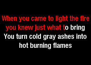 When you came to light the fire
you knew just what to bring
You turn cold gray ashes into
hot burning flames