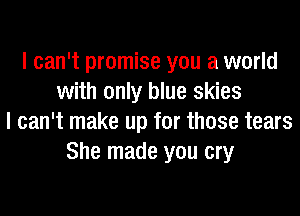 I can't promise you a world
with only blue skies
I can't make up for those tears
She made you cry