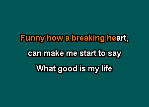 Funny how a breaking heart,

can make me start to say

What good is my life