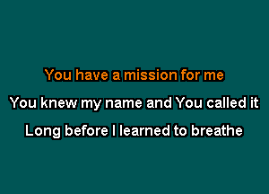 You have a mission for me

You knew my name and You called it

Long before I learned to breathe